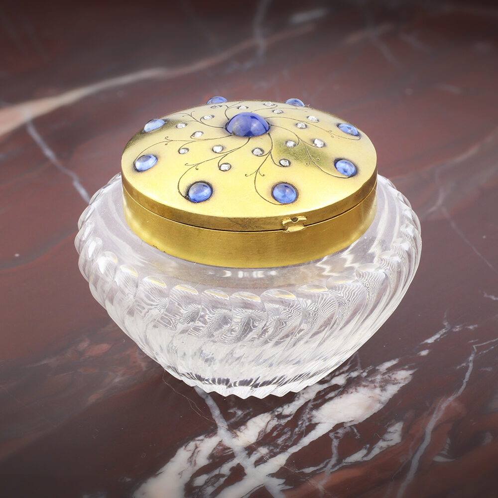 Antique Multi-Gem, Gold and Cut Glass Vanity Jar