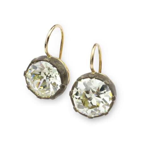 Old Cut Diamond On A Wire Silver and Gold Ear Pendants