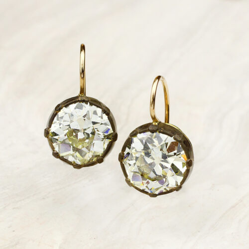 Old Cut Diamond On A Wire Silver and Gold Ear Pendants