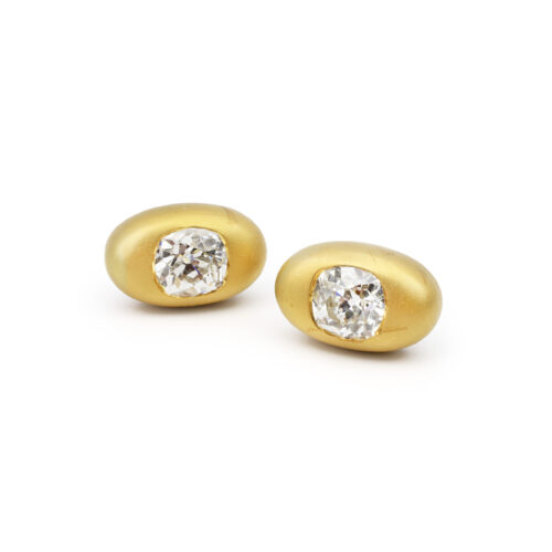 Old Cushion Cut Diamond, Gold and Platinum Ear Studs