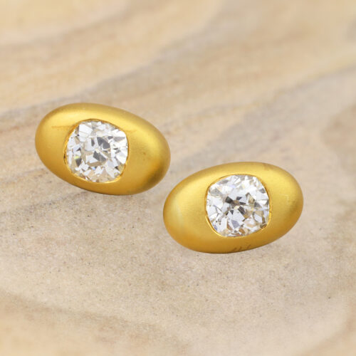 Old Cushion Cut Diamond, Gold and Platinum Ear Studs