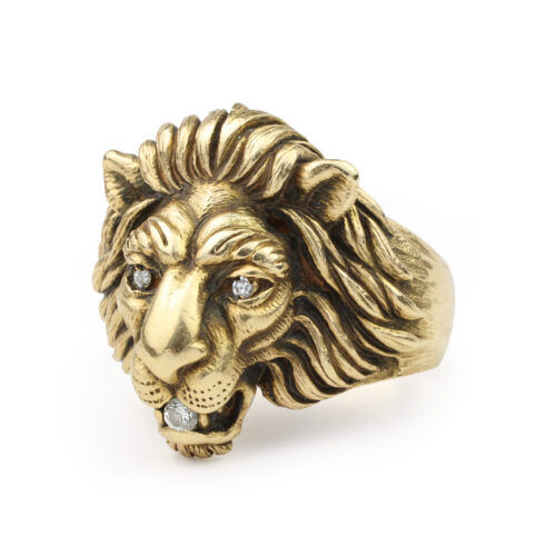 Diamond and Sculpted Gold Lion Ring