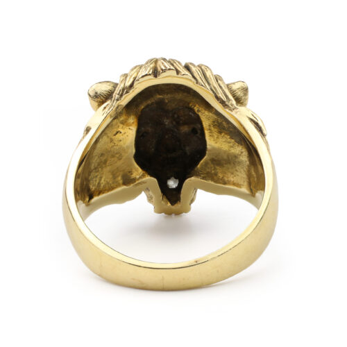 Diamond and Sculpted Gold Lion Ring