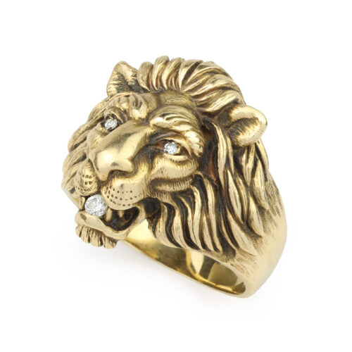 Diamond and Sculpted Gold Lion Ring
