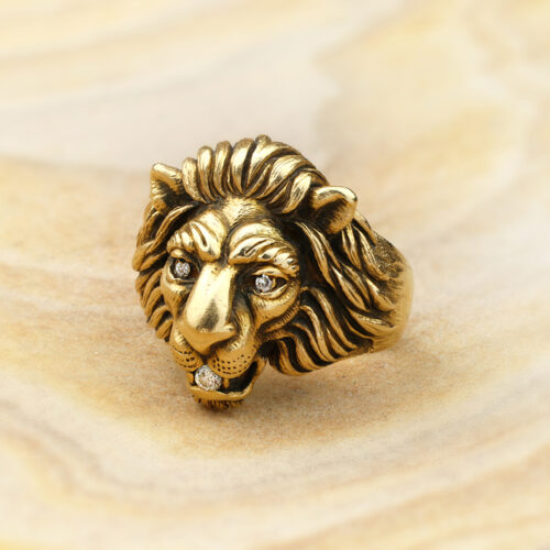 Diamond and Sculpted Gold Lion Ring