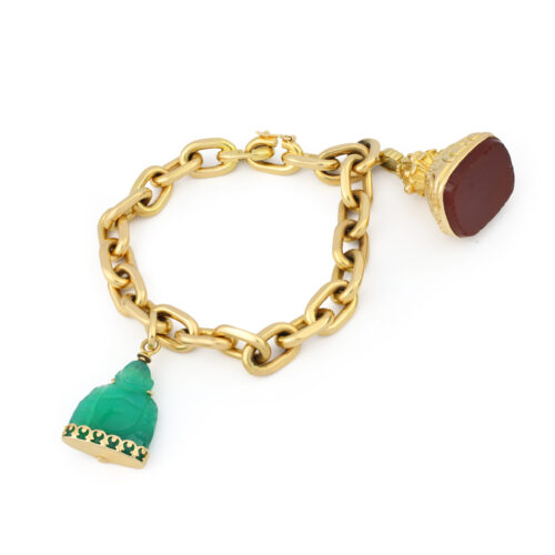 Mid-Century Hard Stone and Gold Charm Bracelet