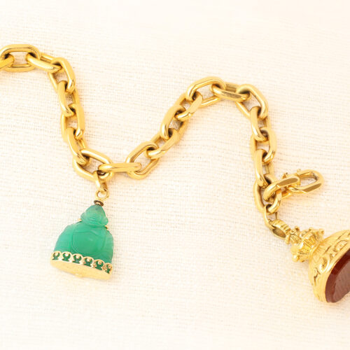 Mid-Century Hard Stone and Gold Charm Bracelet