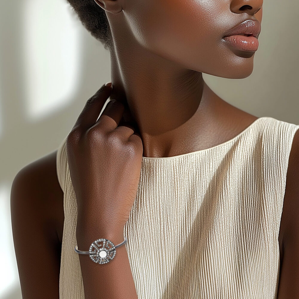 A Moonstone and Diamond Bangle Bracelet