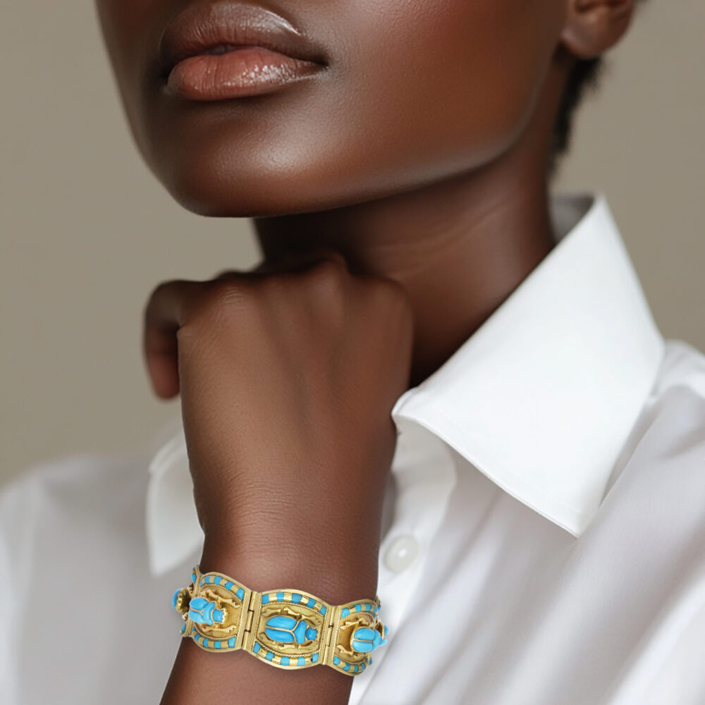 Egyptian Revival Glass and Gold Bracelet