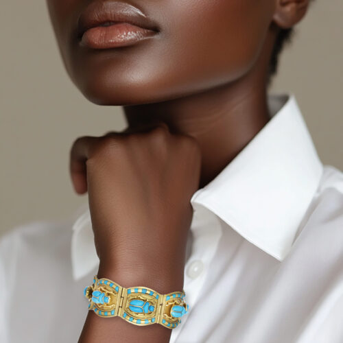 Egyptian Revival Glass and Gold Bracelet