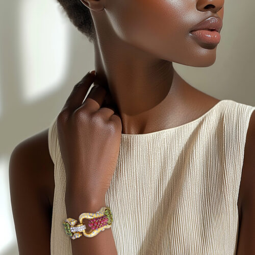 Lacloche Peridot, Ruby and Enamel Strap Bracelet