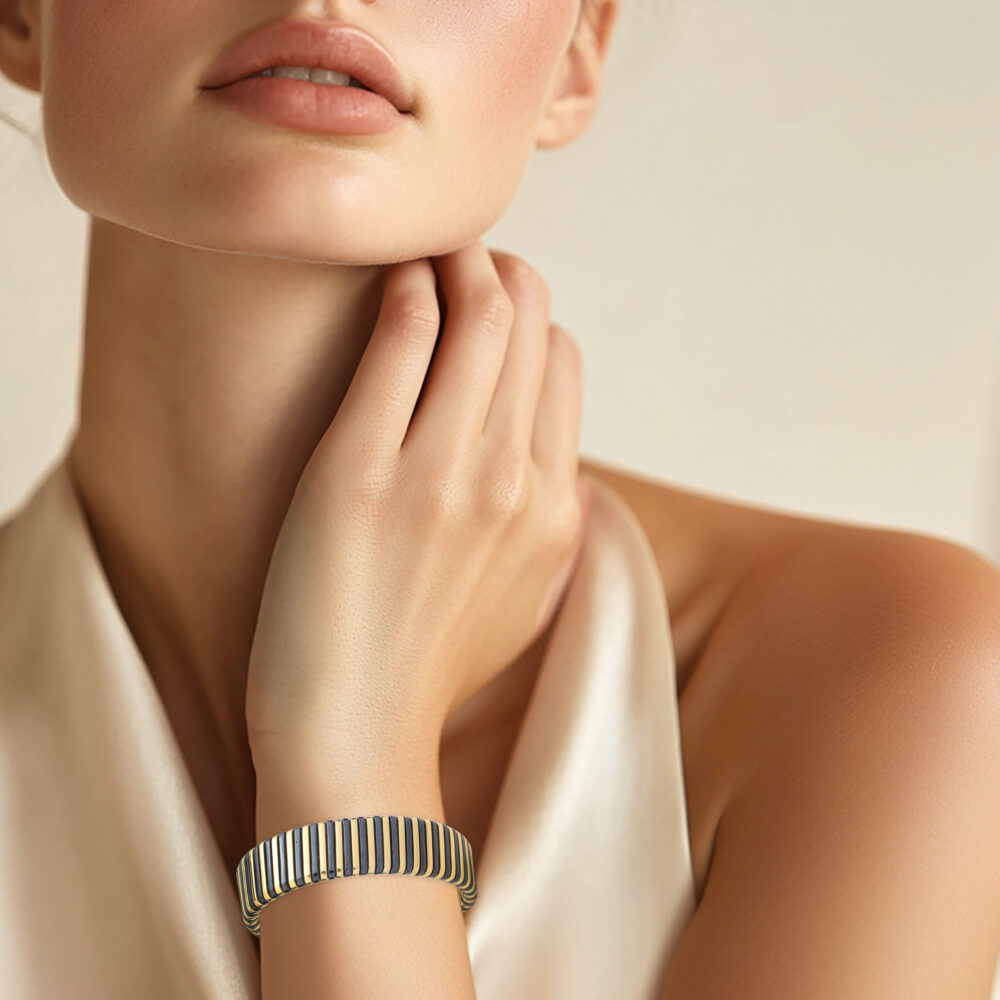 Bulgari Tubogas Gold and Blackened Gold Cuff Bracelet