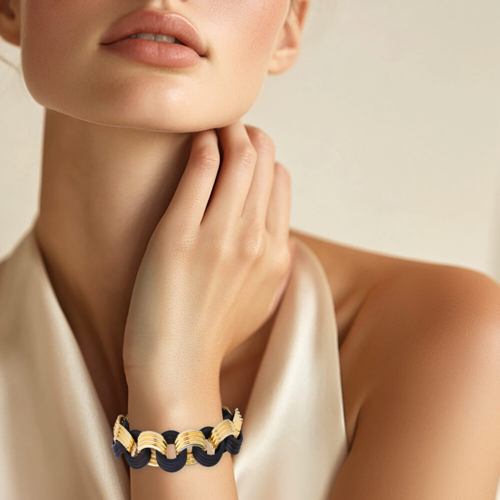 French Mid Century Gold And Wood Chain Bracelet