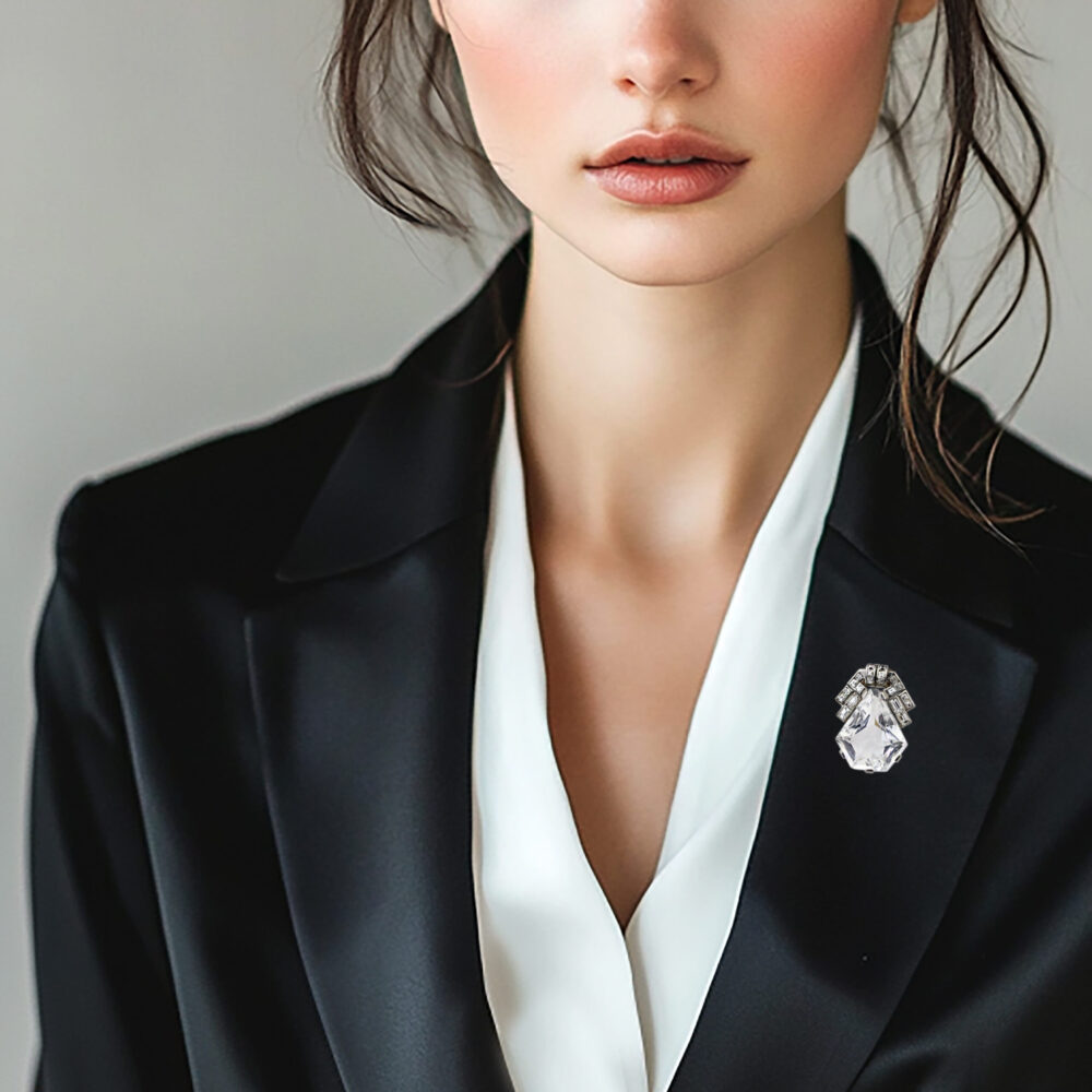 Art Deco Rock Crystal and Diamond Dress Clip