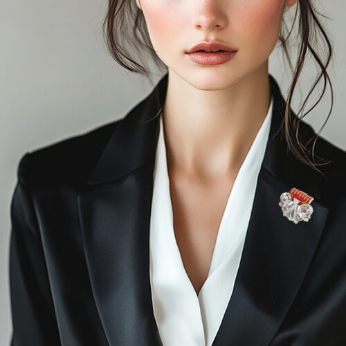 Cartier Art Deco Rock Crystal and Enamel Clip Brooch