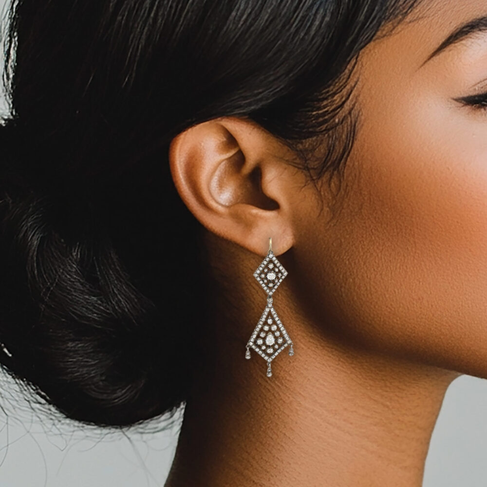 Antique Diamond Set Geometric Ear Pendants