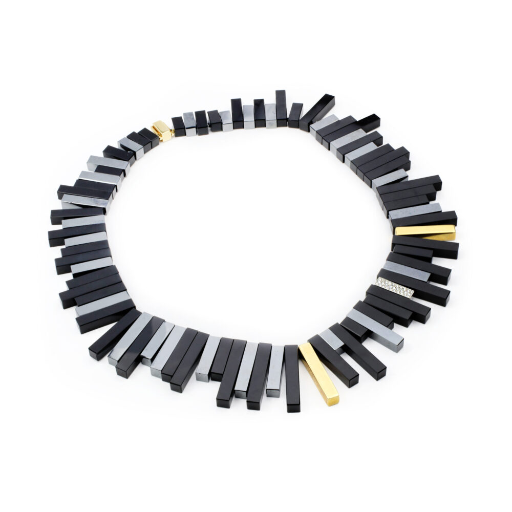 Tiffany & Co Angela Cummings, Onyx, Hematite, Gold and Diamond Bead Fringe Necklace
