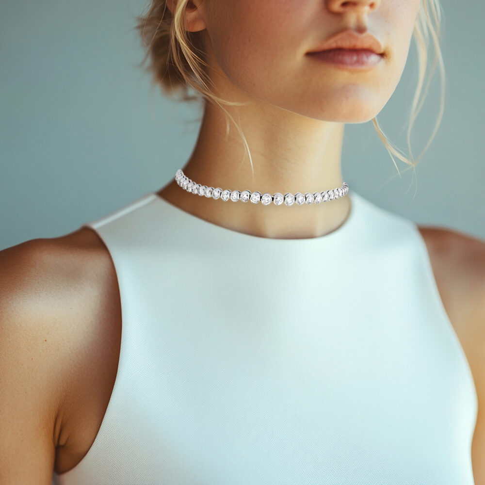 French Diamond and Platinum Riviere Necklace