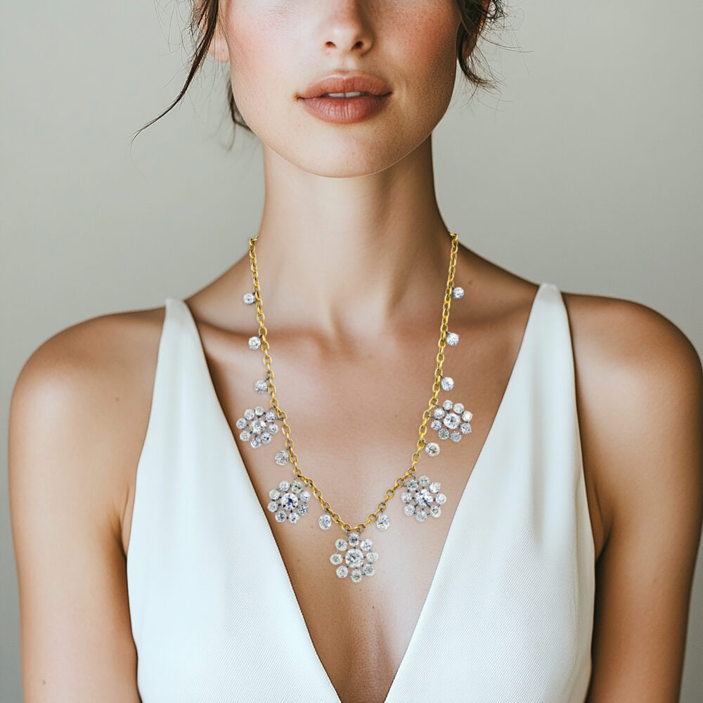 Diamond Set Floral Pendant Necklace