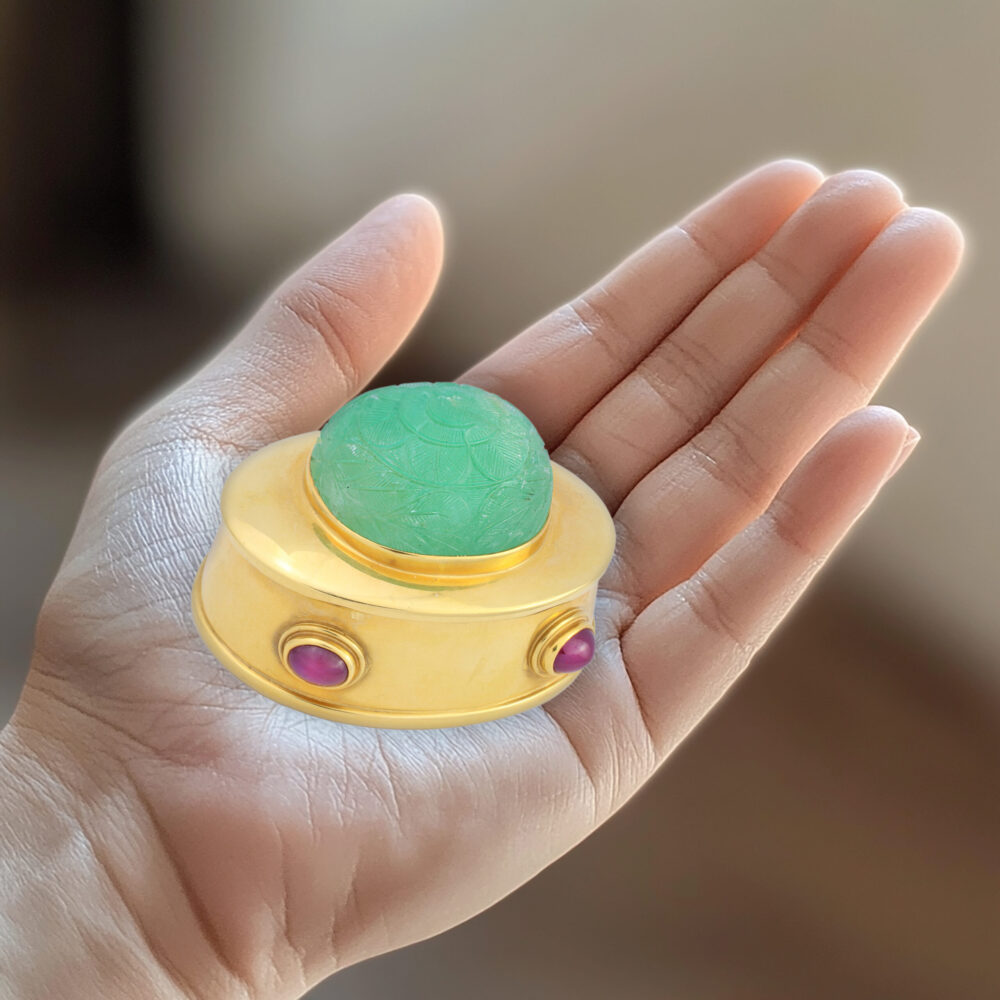 Carved Emerald, Ruby and Gold Box