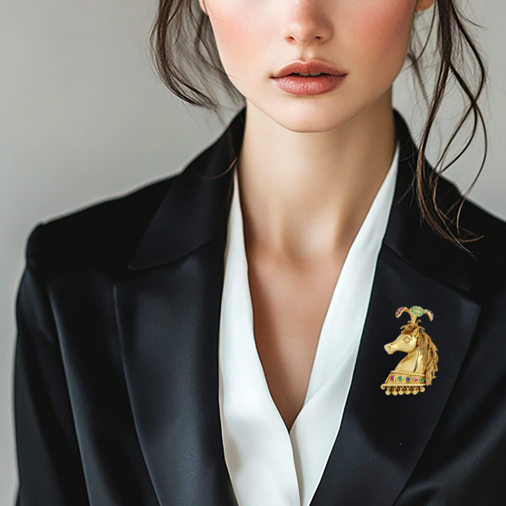 Renee Boivin 'Cheval Empanache' Multi-Gem Brooch