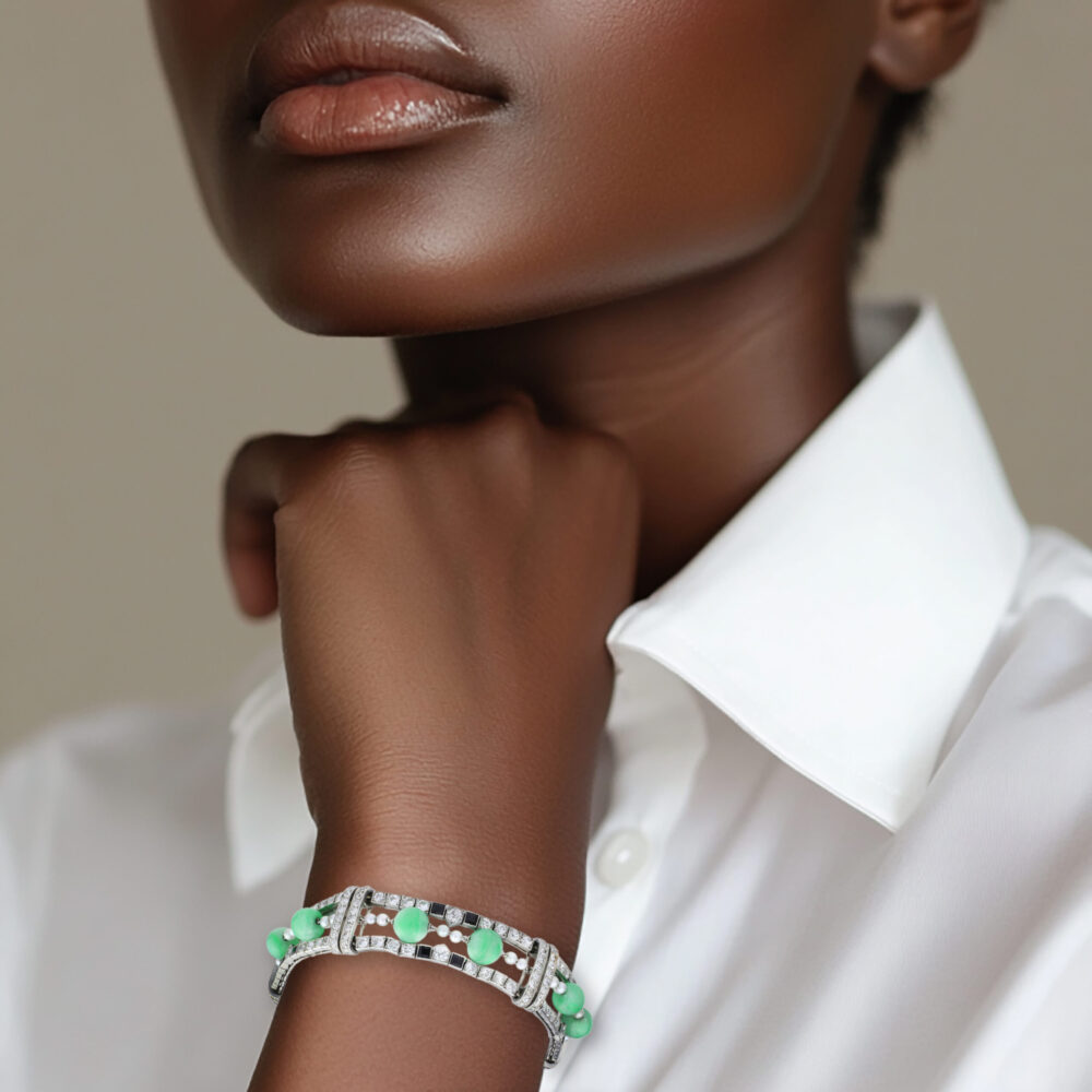 Cartier Art Deco Jade, Onyx, Pearl and Diamond Bracelet