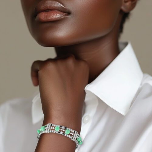 Cartier Art Deco Jade, Onyx, Pearl and Diamond Bracelet