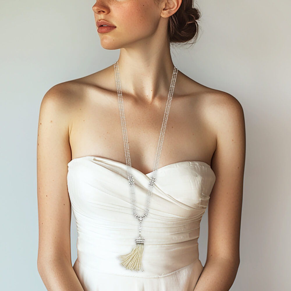 Raymond Yard Art Deco Seed Pearl and Diamond Sautoir