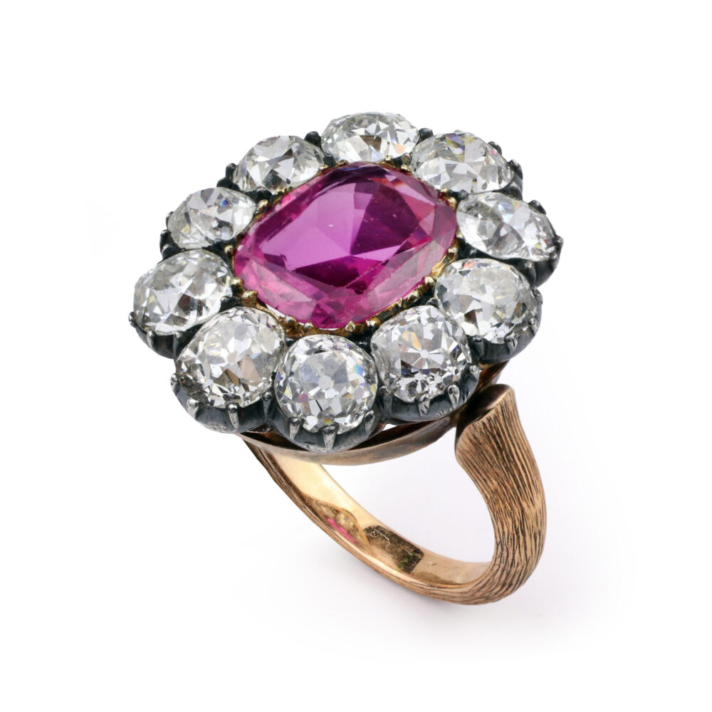 Antique Pink Sapphire and Diamond Cluster Ring