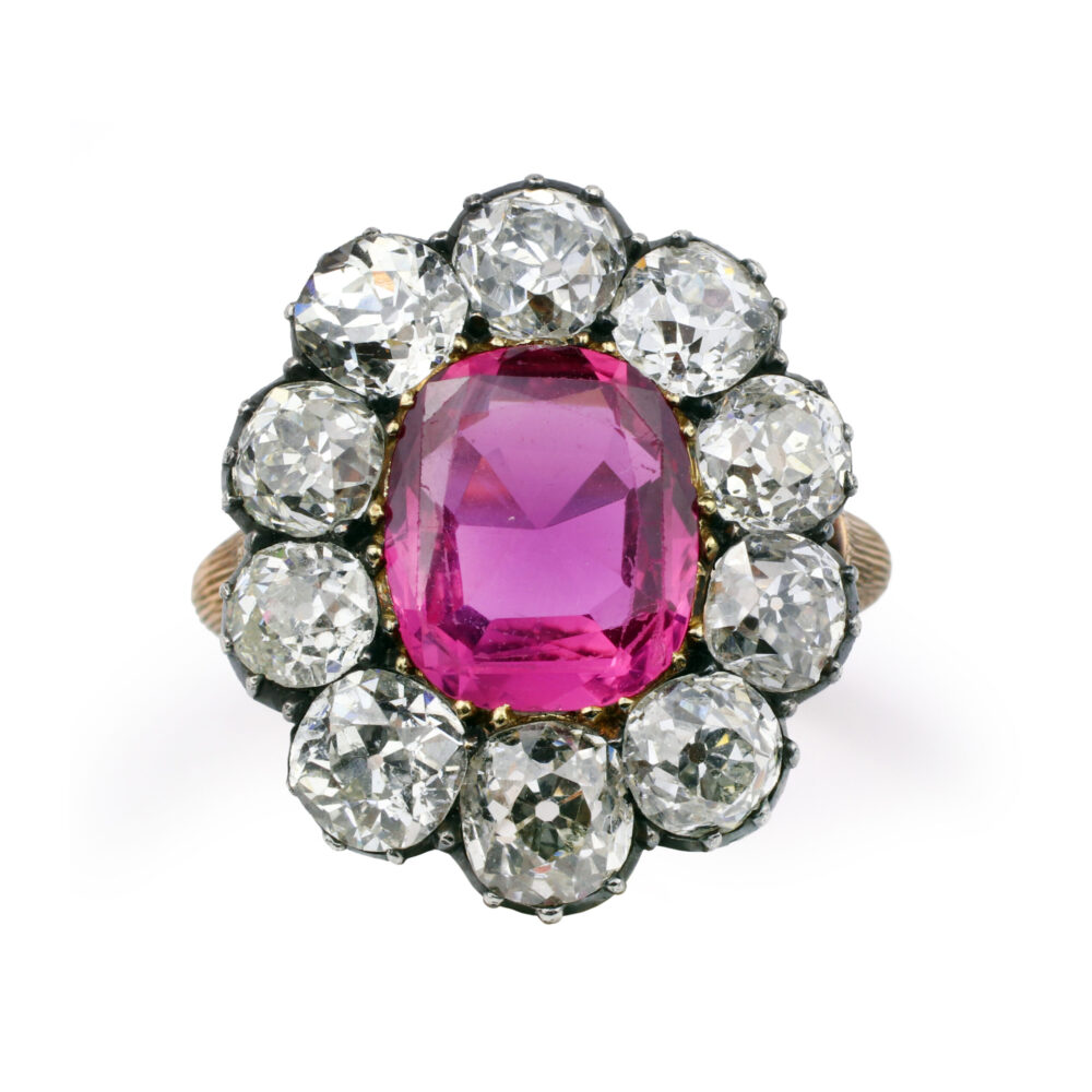 Antique Pink Sapphire and Diamond Cluster Ring