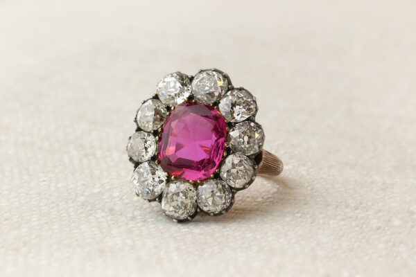 Antique Pink Sapphire and Diamond Cluster Ring