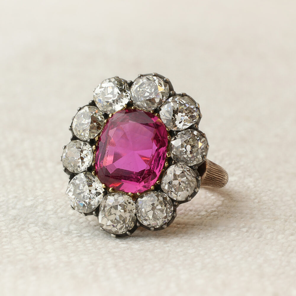 Antique Pink Sapphire and Diamond Cluster Ring