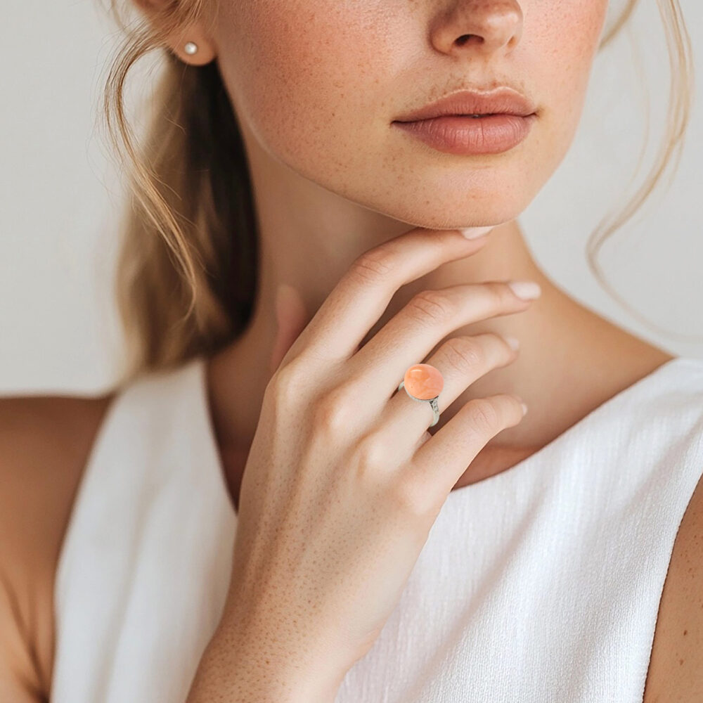Coral and Diamond Ring