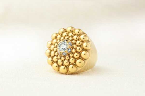 Mid-Century Diamond and Sculpted Gold Cocktail Ring