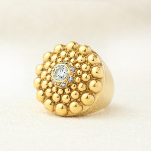 Mid-Century Diamond and Sculpted Gold Cocktail Ring