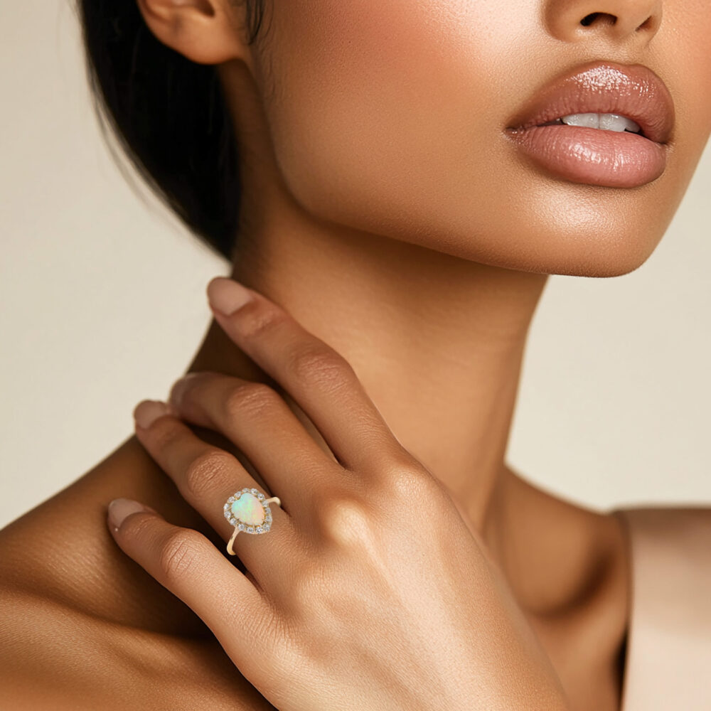 Antique Heart Shaped Opal and Diamond Ring