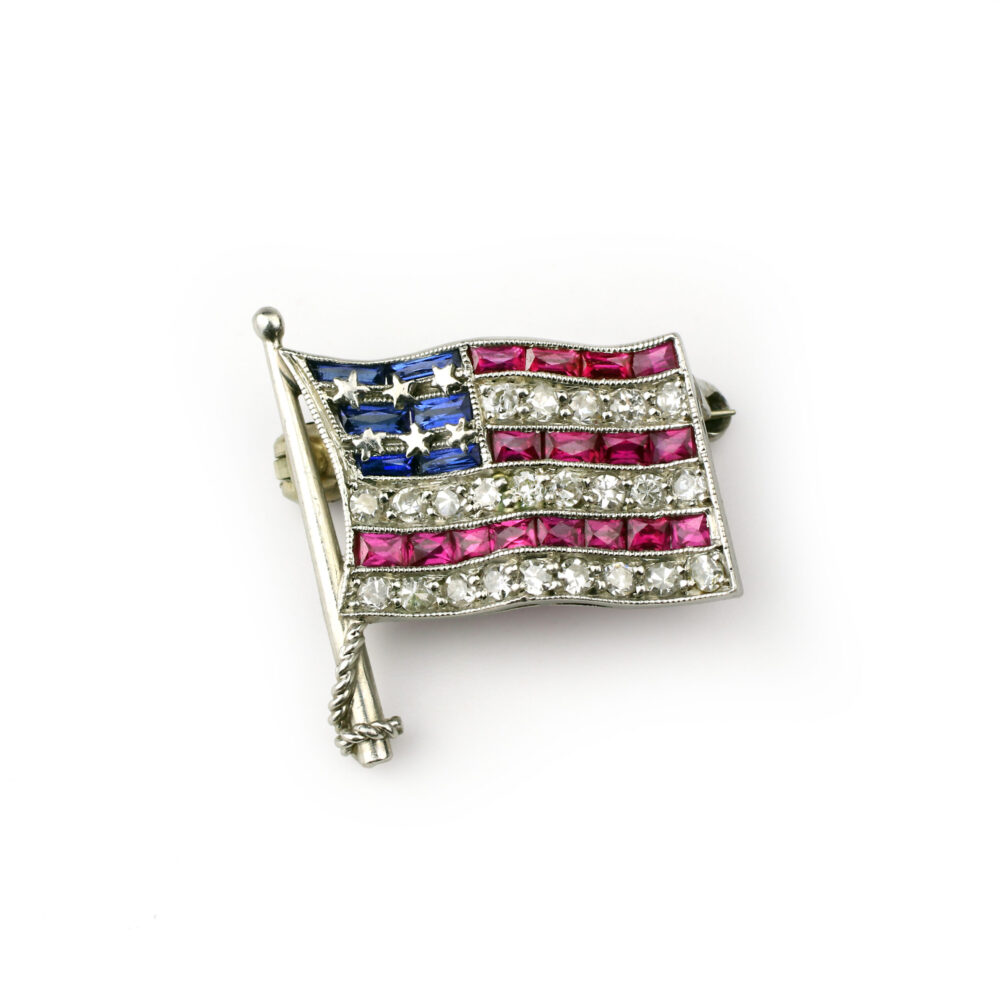 Mid Century 'American Flag' Diamond, Sapphire and Ruby Brooch