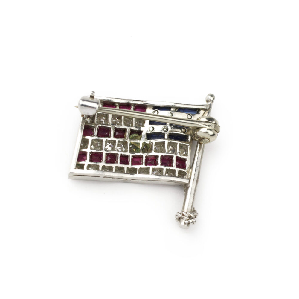 Mid Century 'American Flag' Diamond, Sapphire and Ruby Brooch