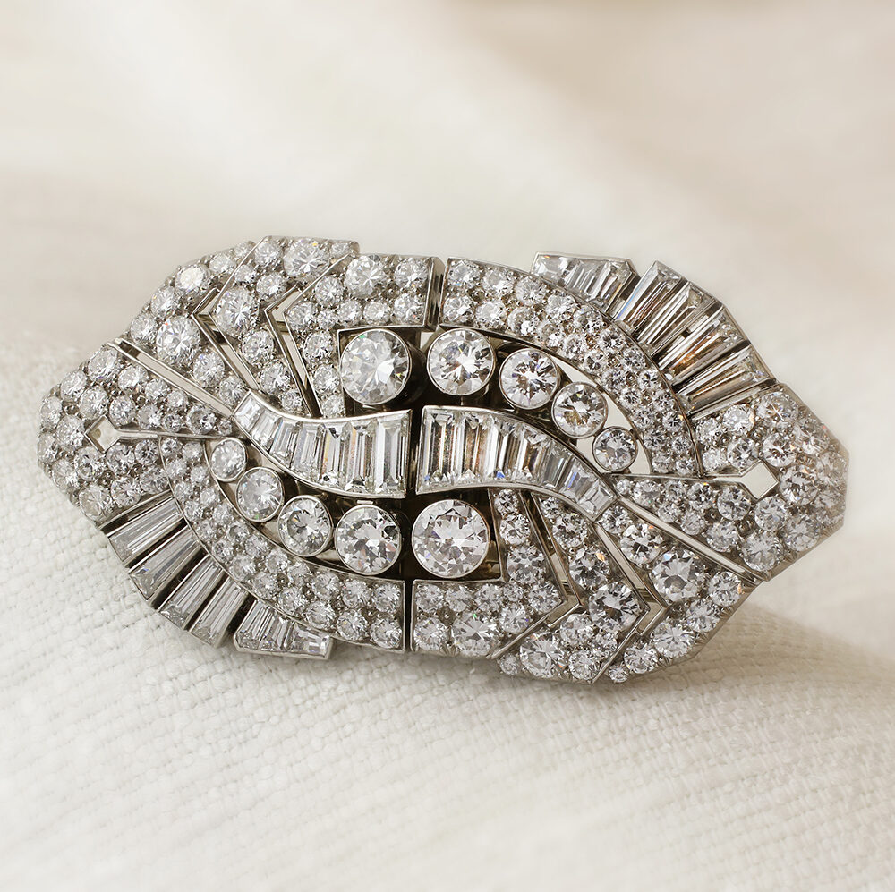 Bulgari Art Deco Pair of Diamond Set Clip Brooches
