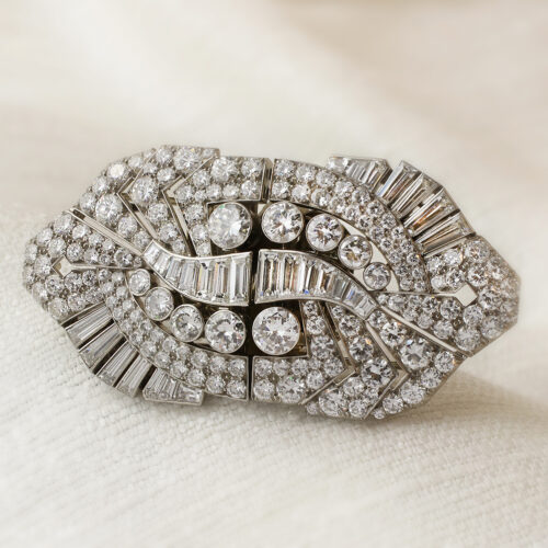 Bulgari Art Deco Pair of Diamond Set Clip Brooches