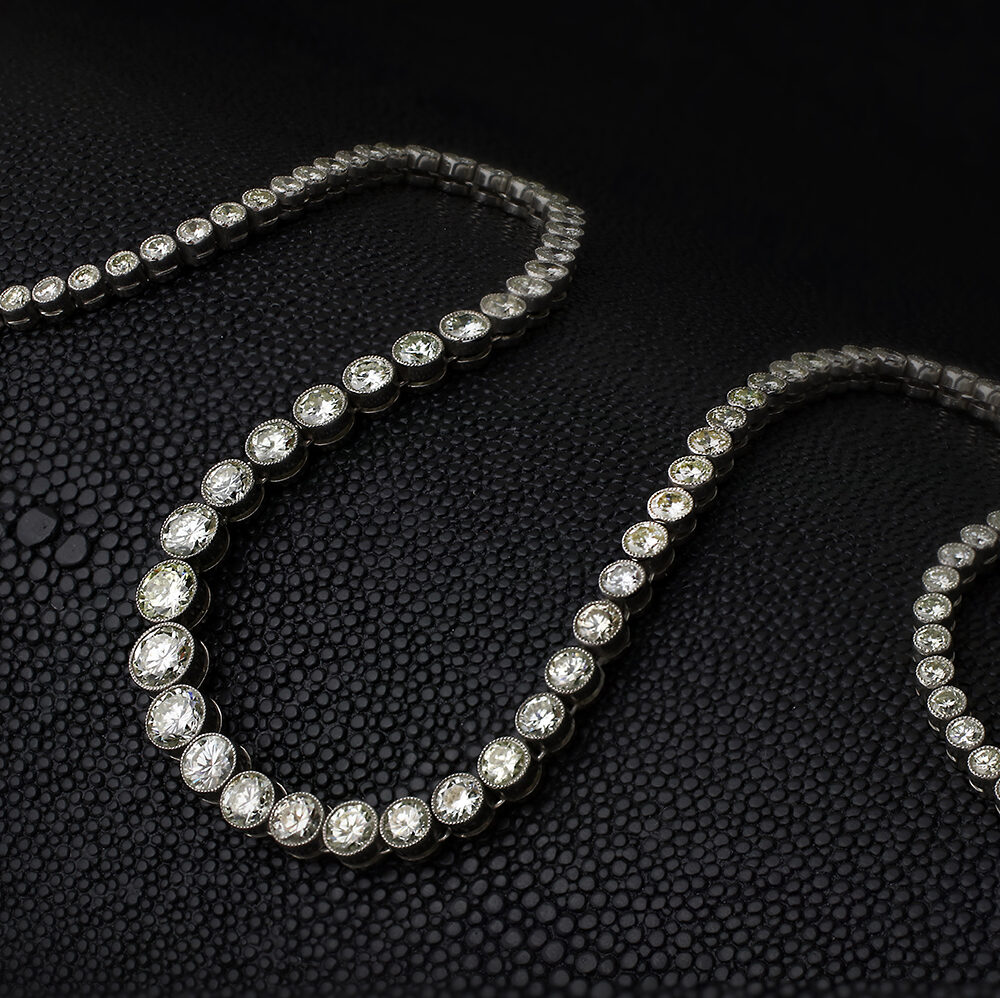 Diamond and Platinum Riviere Necklace, circa 1980