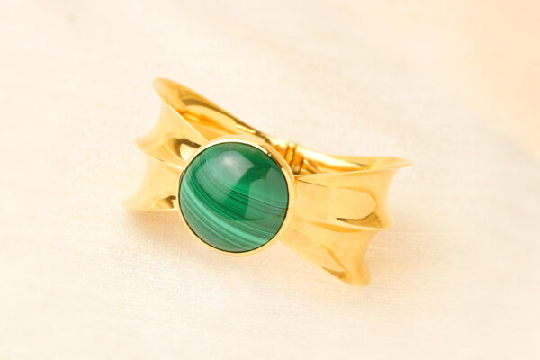 Cartier Mid-Century Malachite, Enamel and Sculpted Gold Cuff Bracelet
