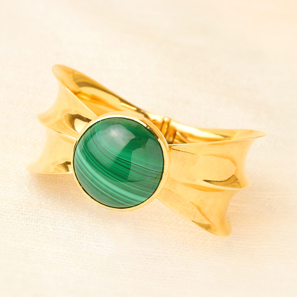 Cartier Mid-Century Malachite, Enamel and Sculpted Gold Cuff Bracelet
