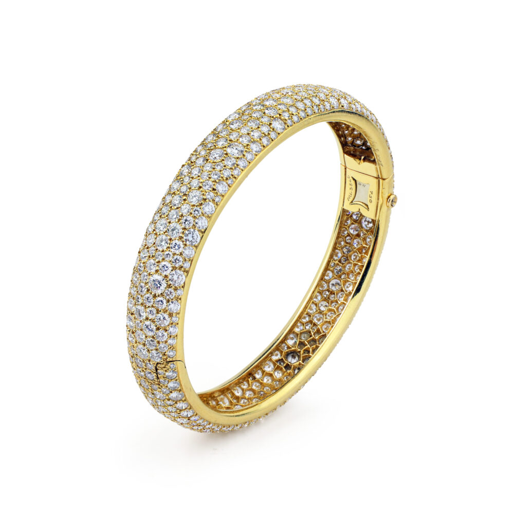 Van Cleef and Arpels 'Galuchat' Diamond and Gold Bangle Bracelet