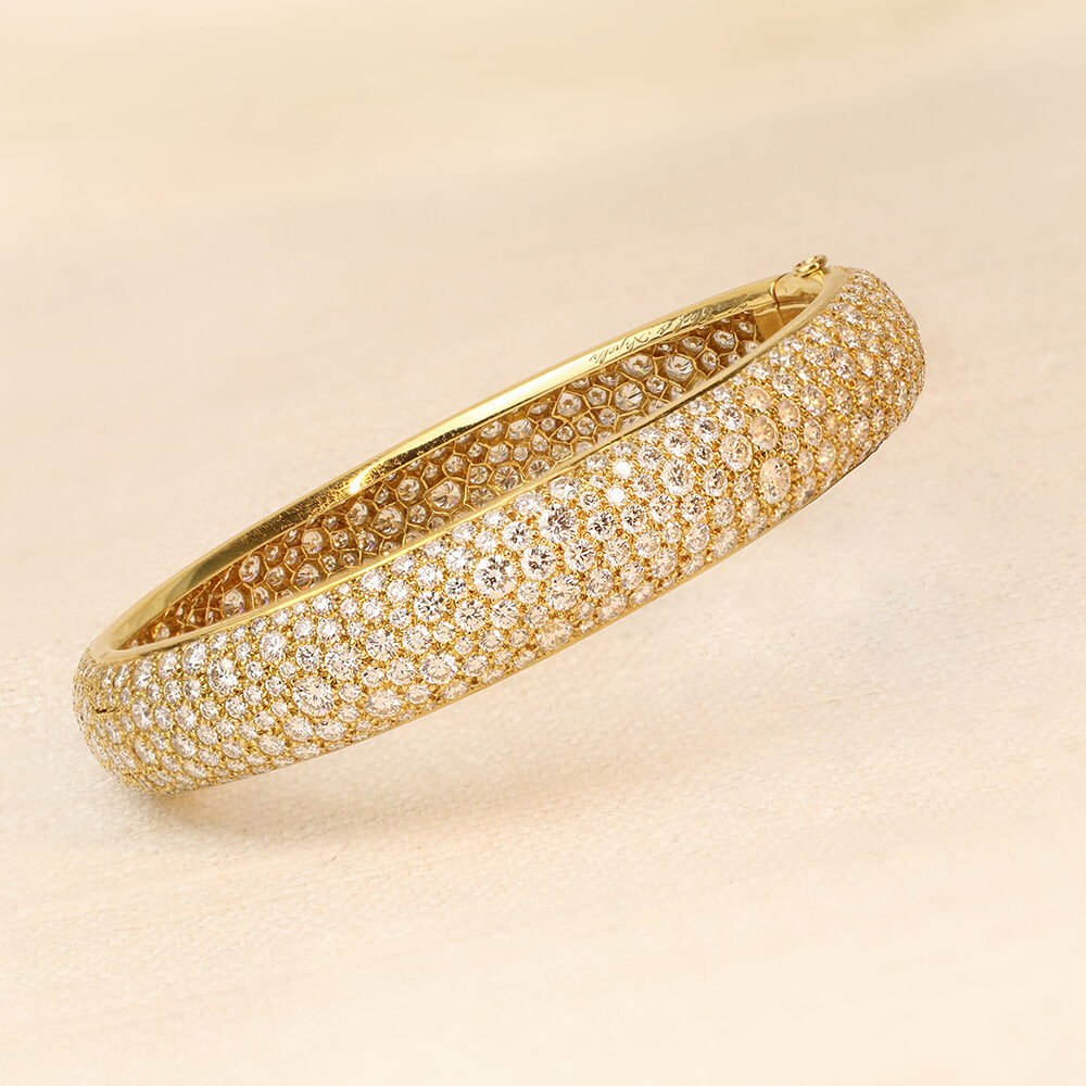 Van Cleef and Arpels 'Galuchat' Diamond and Gold Bangle Bracelet