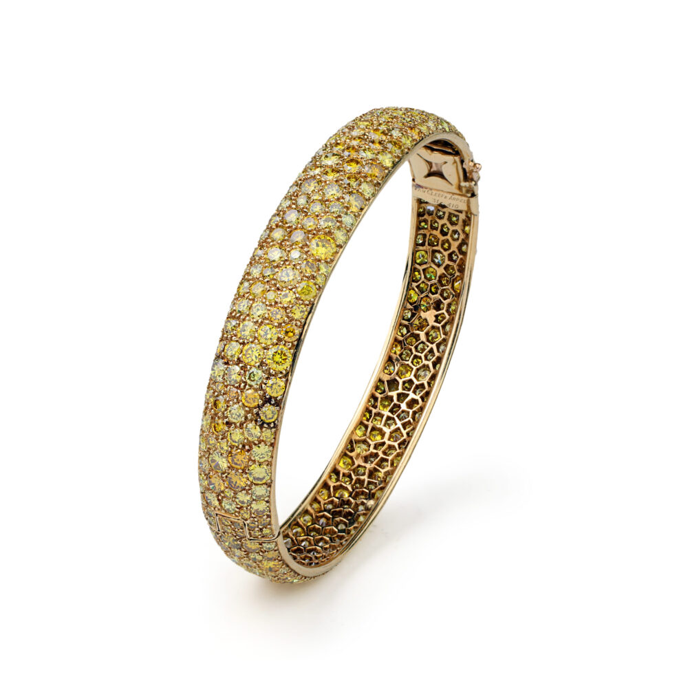 Van Cleef and Arpels 'Galuchat' Yellow Diamond and Gold Bangle Bracelet