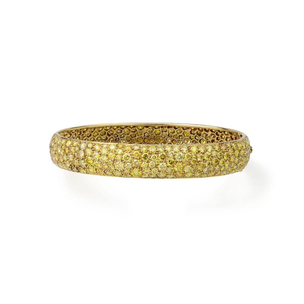 Van Cleef and Arpels 'Galuchat' Yellow Diamond and Gold Bangle Bracelet
