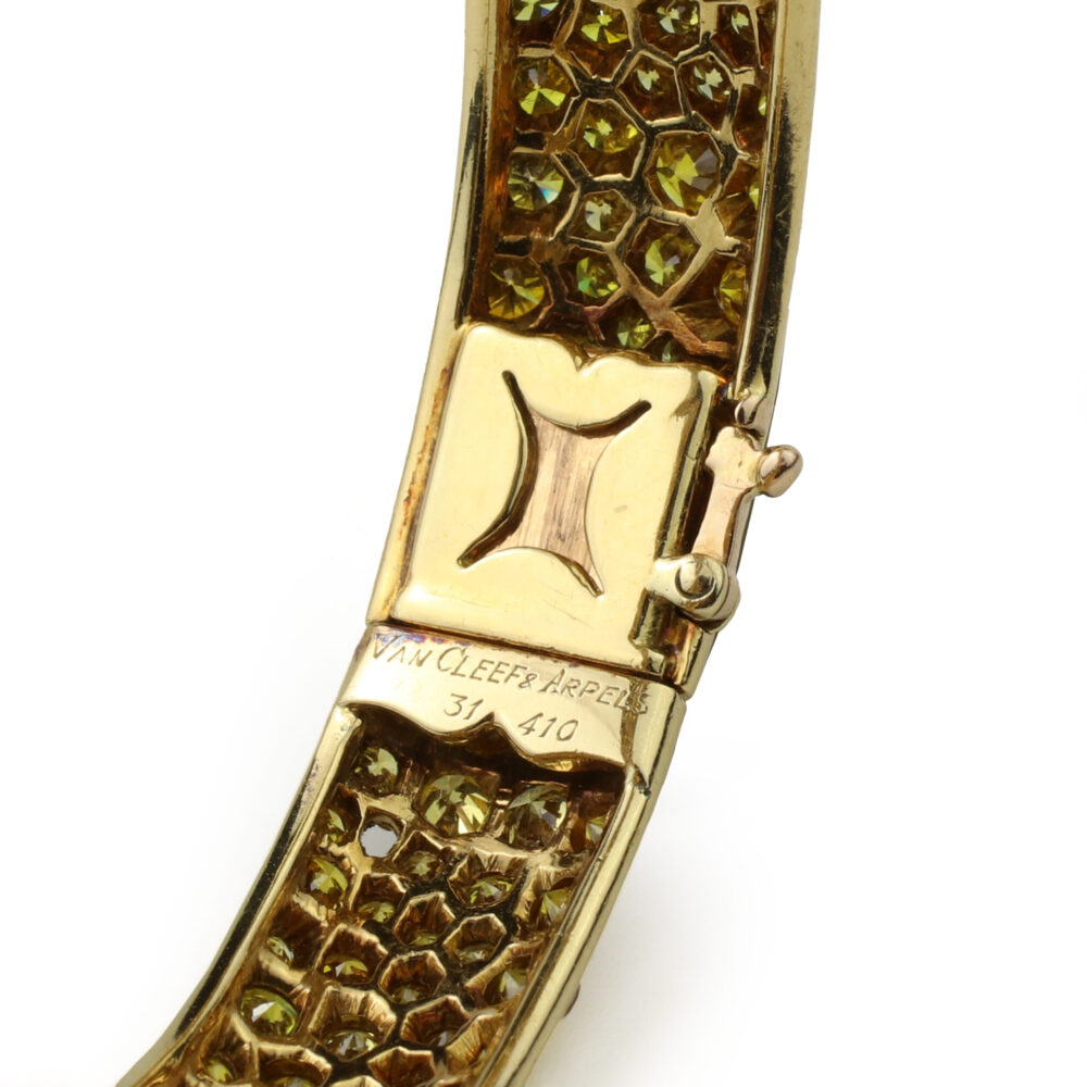 Van Cleef and Arpels 'Galuchat' Yellow Diamond and Gold Bangle Bracelet