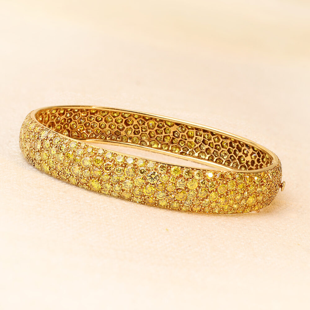 Van Cleef and Arpels 'Galuchat' Yellow Diamond and Gold Bangle Bracelet