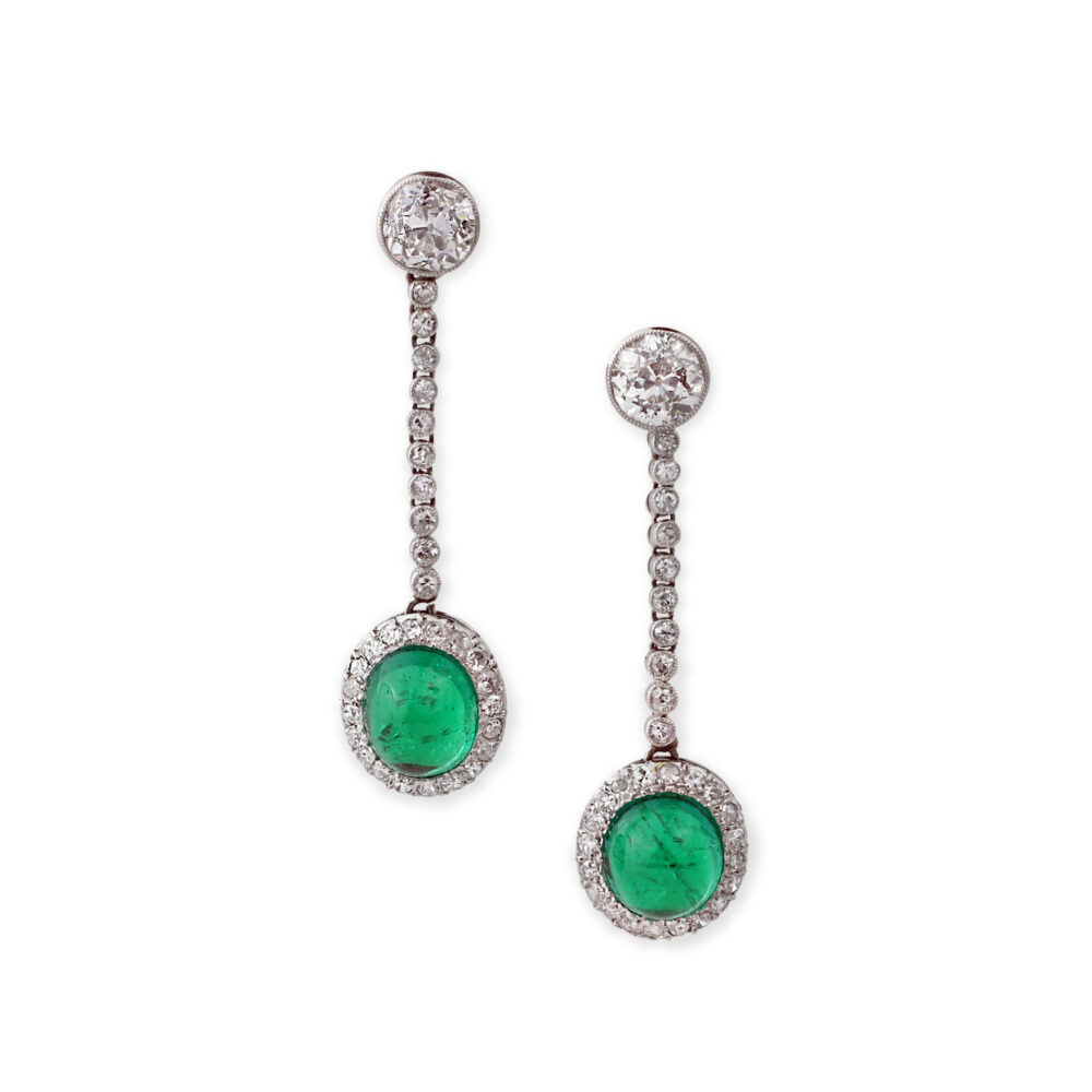 Art Deco Colombian Emerald and Diamond Ear Pendants